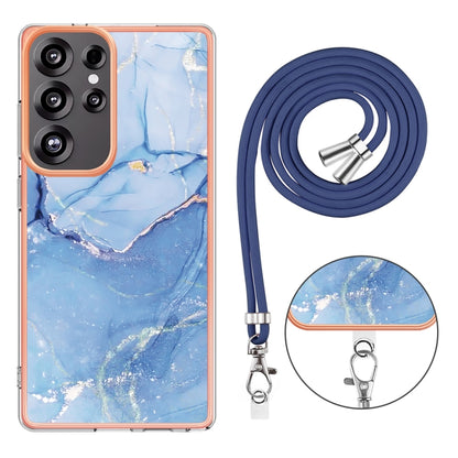 For Samsung Galaxy S25 Ultra 5G Electroplating Marble Dual-side IMD Phone Case with Lanyard(Blue 018) by buy2fix