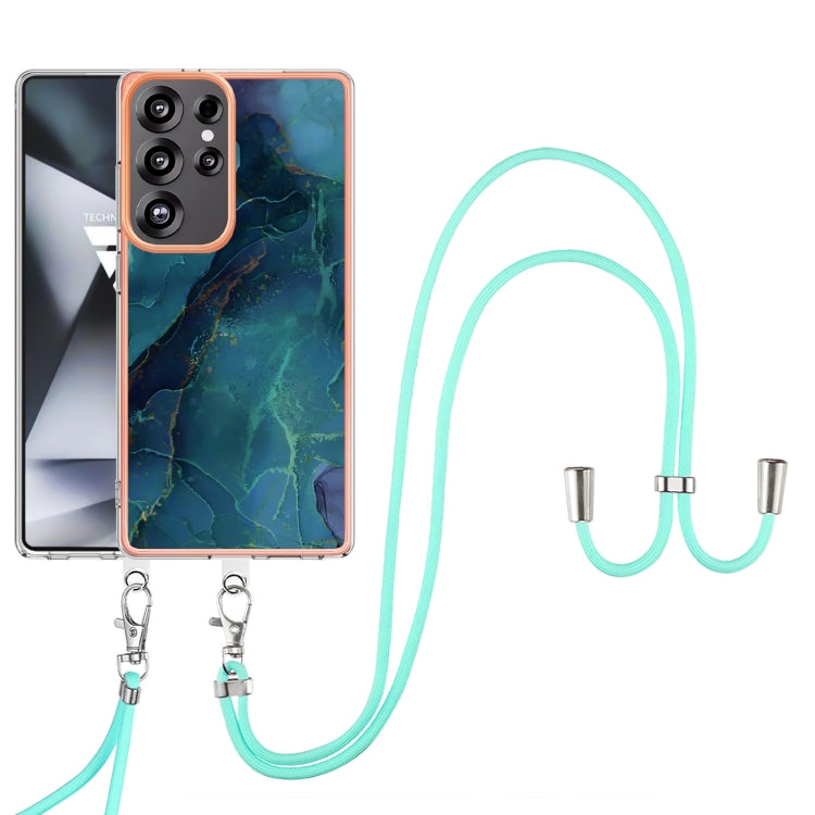 For Samsung Galaxy S25 Ultra 5G Electroplating Marble Dual-side IMD Phone Case with Lanyard(Green 017) by buy2fix