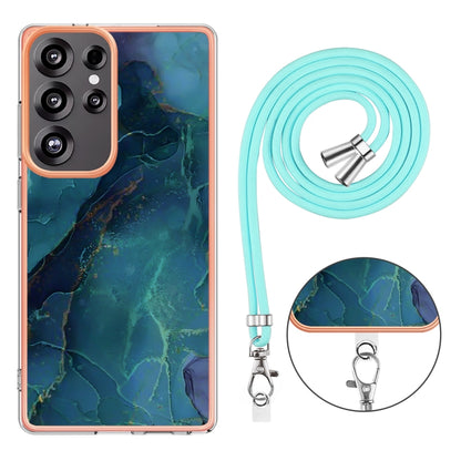 For Samsung Galaxy S25 Ultra 5G Electroplating Marble Dual-side IMD Phone Case with Lanyard(Green 017) by buy2fix
