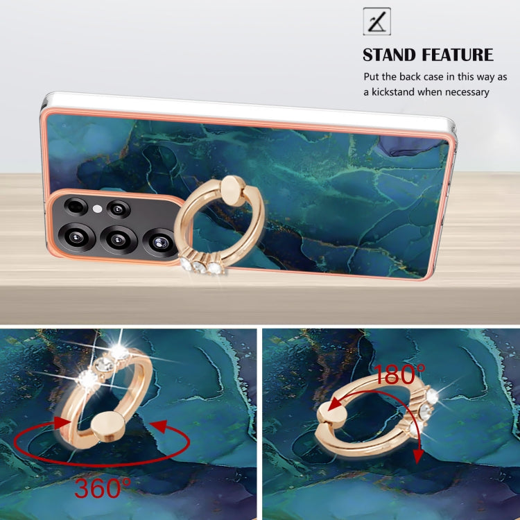 For Samsung Galaxy S25 Ultra 5G Electroplating Marble Dual-side IMD Phone Case with Ring(Green 017) by buy2fix