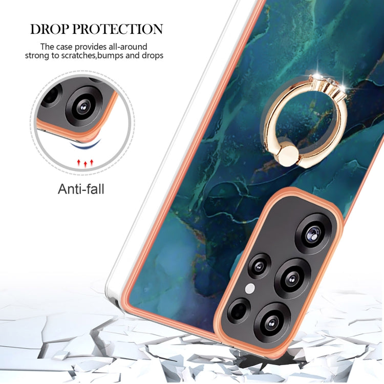 For Samsung Galaxy S25 Ultra 5G Electroplating Marble Dual-side IMD Phone Case with Ring(Green 017) by buy2fix