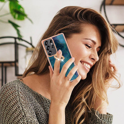 For Samsung Galaxy S25 Ultra 5G Electroplating Marble Dual-side IMD Phone Case with Ring(Green 017) by buy2fix