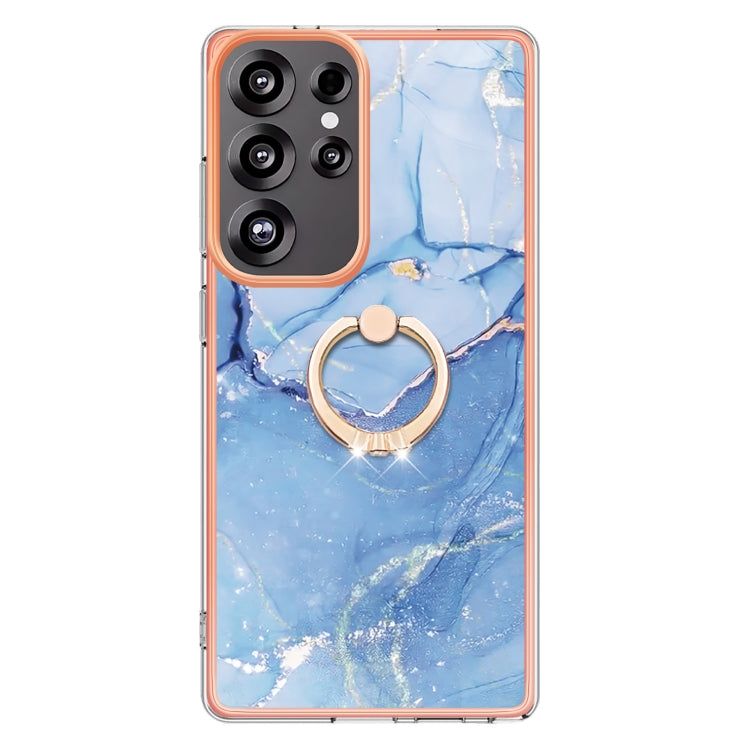 For Samsung Galaxy S25 Ultra 5G Electroplating Marble Dual-side IMD Phone Case with Ring(Blue 018) by buy2fix