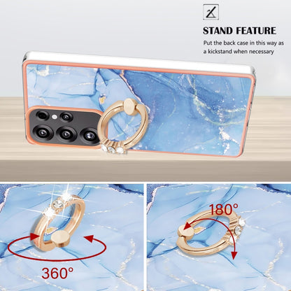 For Samsung Galaxy S25 Ultra 5G Electroplating Marble Dual-side IMD Phone Case with Ring(Blue 018) by buy2fix