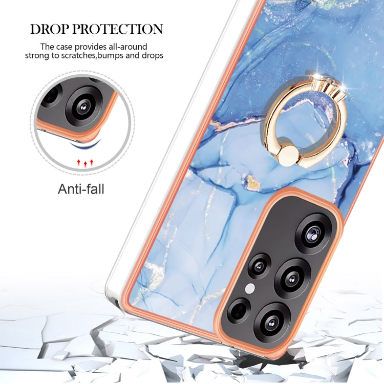 For Samsung Galaxy S25 Ultra 5G Electroplating Marble Dual-side IMD Phone Case with Ring(Blue 018) by buy2fix