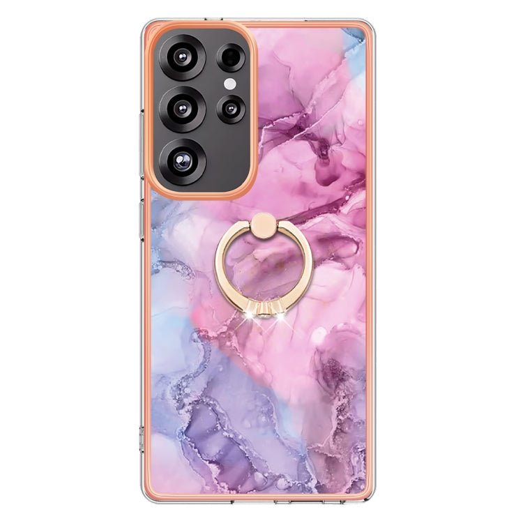 For Samsung Galaxy S25 Ultra 5G Electroplating Marble Dual-side IMD Phone Case with Ring(Pink 013) by buy2fix