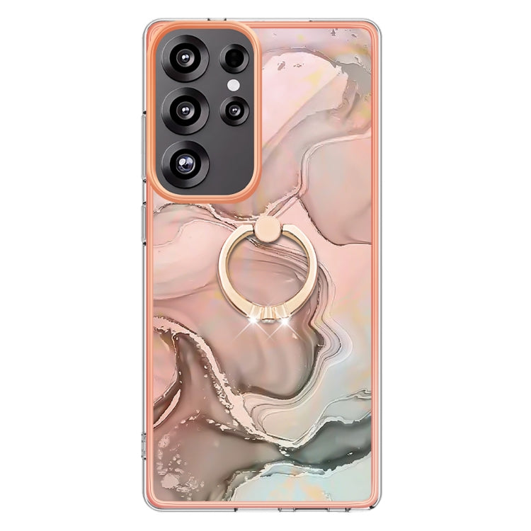 For Samsung Galaxy S25 Ultra 5G Electroplating Marble Dual-side IMD Phone Case with Ring(Rose Gold 015) by buy2fix
