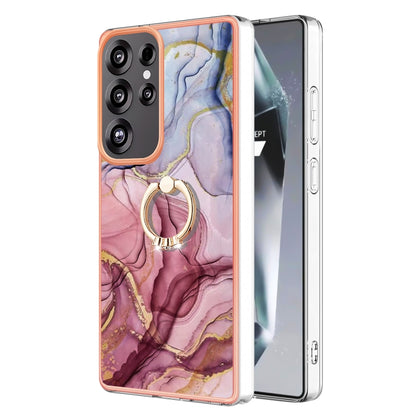 For Samsung Galaxy S25 Ultra 5G Electroplating Marble Dual-side IMD Phone Case with Ring(Rose Red 014) by buy2fix