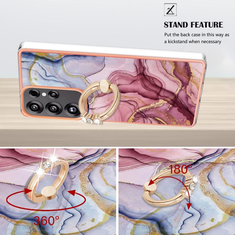 For Samsung Galaxy S25 Ultra 5G Electroplating Marble Dual-side IMD Phone Case with Ring(Rose Red 014) by buy2fix