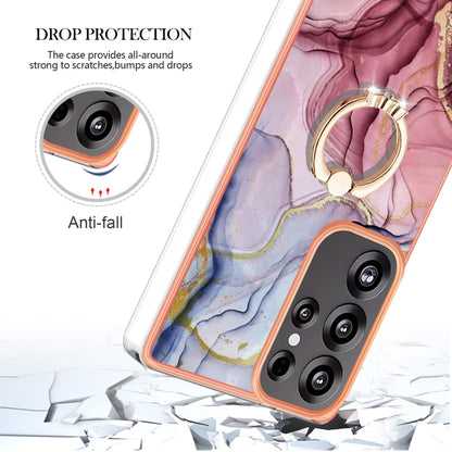 For Samsung Galaxy S25 Ultra 5G Electroplating Marble Dual-side IMD Phone Case with Ring(Rose Red 014) by buy2fix