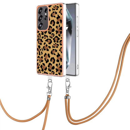 For Samsung Galaxy S25 Ultra 5G Electroplating Dual-side IMD Phone Case with Lanyard(Leopard Print) by buy2fix