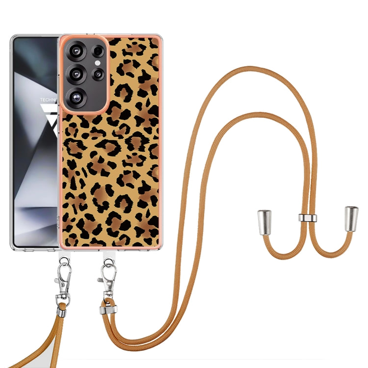 For Samsung Galaxy S25 Ultra 5G Electroplating Dual-side IMD Phone Case with Lanyard(Leopard Print) by buy2fix