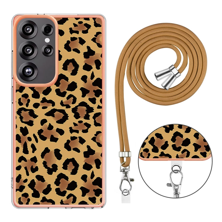 For Samsung Galaxy S25 Ultra 5G Electroplating Dual-side IMD Phone Case with Lanyard(Leopard Print) by buy2fix