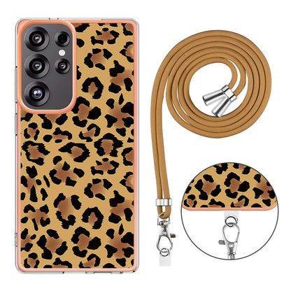For Samsung Galaxy S25 Ultra 5G Electroplating Dual-side IMD Phone Case with Lanyard(Leopard Print) by buy2fix