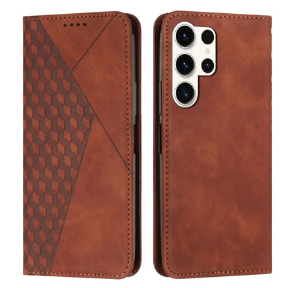 For Samsung Galaxy S25 Ultra 5G Diamond Splicing Skin Feel Magnetic Leather Phone Case(Brown) by buy2fix