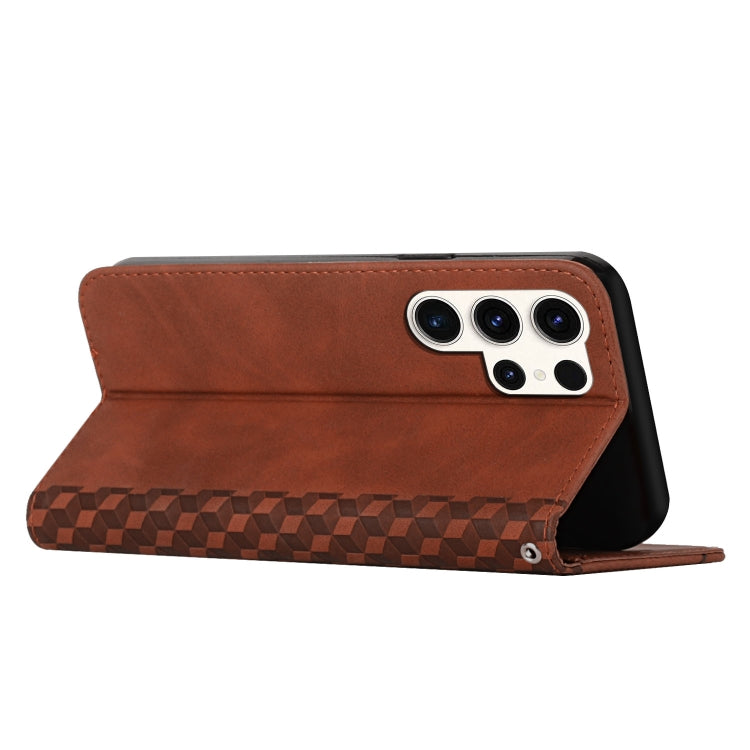 For Samsung Galaxy S25 Ultra 5G Diamond Splicing Skin Feel Magnetic Leather Phone Case(Brown) by buy2fix