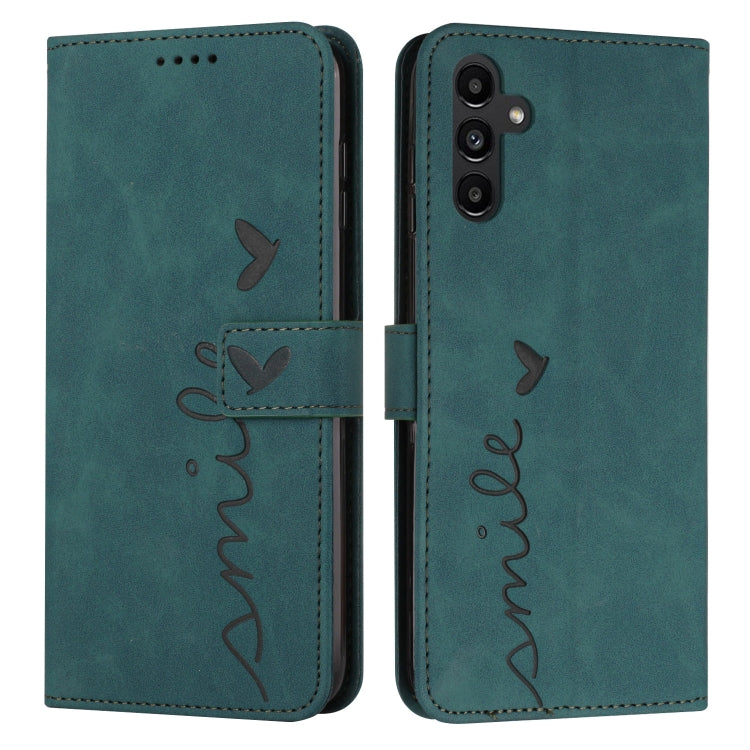 For Samsung Galaxy S25 / S24 5G Skin Feel Heart Embossed Leather Phone Case with Long Lanyard(Green) by buy2fix