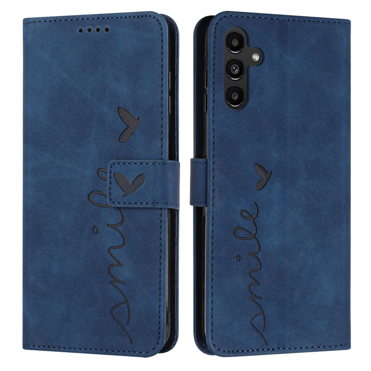For Samsung Galaxy S25 / S24 5G Skin Feel Heart Embossed Leather Phone Case with Long Lanyard(Blue) by buy2fix