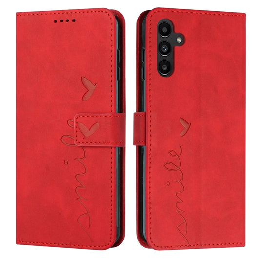 For Samsung Galaxy S25 / S24 5G Skin Feel Heart Embossed Leather Phone Case with Long Lanyard(Red) by buy2fix