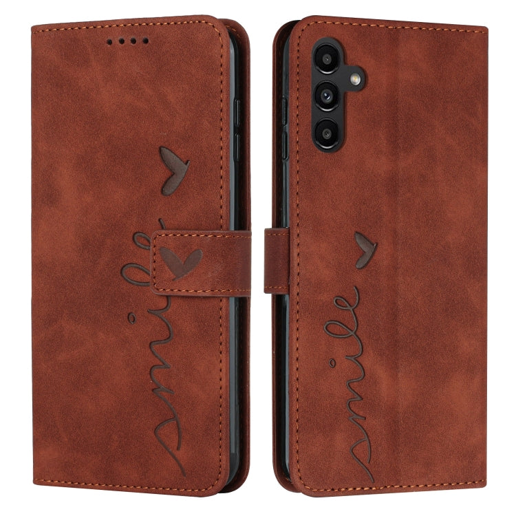 For Samsung Galaxy S25 / S24 5G Skin Feel Heart Embossed Leather Phone Case with Long Lanyard(Brown) by buy2fix