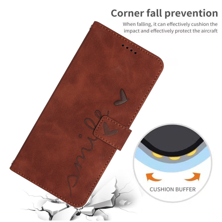 For Samsung Galaxy S25+ / S24+ 5G Skin Feel Heart Embossed Leather Phone Case with Long Lanyard(Brown) by buy2fix