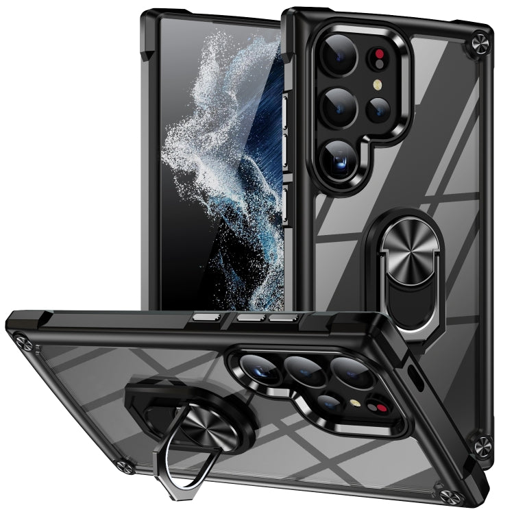 For Samsung Galaxy S25 Ultra 5G TPU + PC Lens Protection Phone Case with Ring Holder(Black) by buy2fix