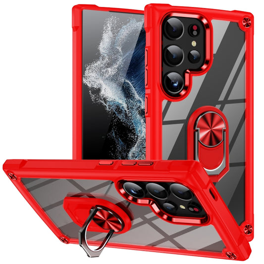 For Samsung Galaxy S25 Ultra 5G TPU + PC Lens Protection Phone Case with Ring Holder(Red) by buy2fix