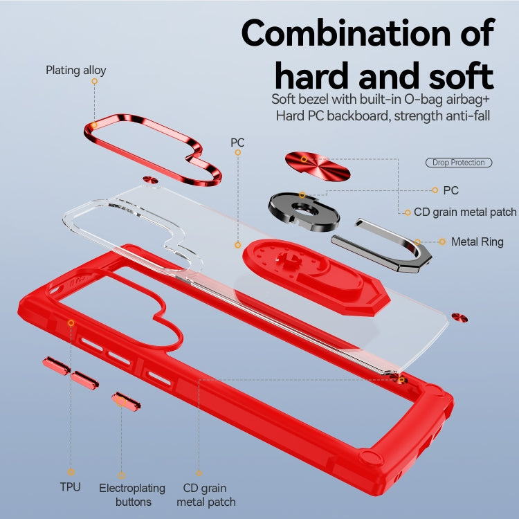 For Samsung Galaxy S25 Ultra 5G TPU + PC Lens Protection Phone Case with Ring Holder(Red) by buy2fix