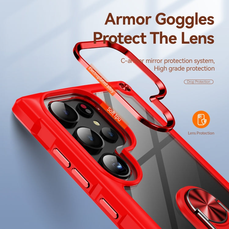 For Samsung Galaxy S25 Ultra 5G TPU + PC Lens Protection Phone Case with Ring Holder(Red) by buy2fix