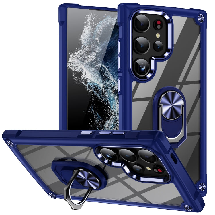 For Samsung Galaxy S25 Ultra 5G TPU + PC Lens Protection Phone Case with Ring Holder(Blue) by buy2fix