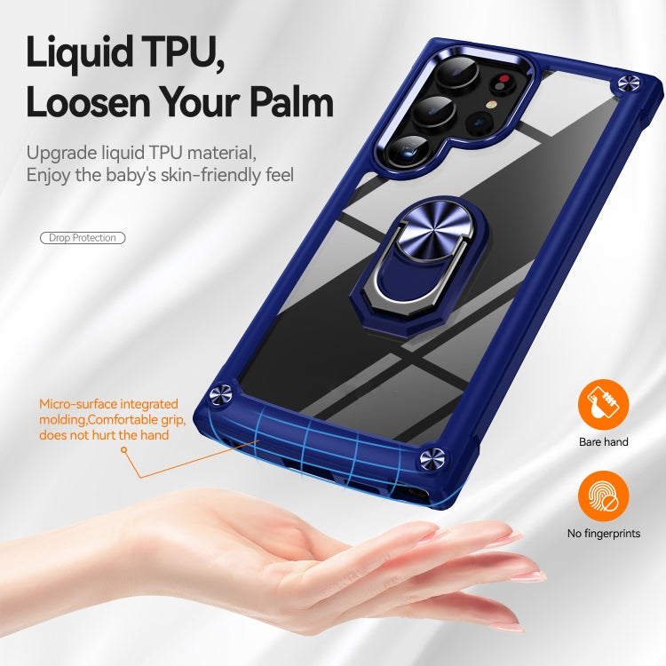 For Samsung Galaxy S25 Ultra 5G TPU + PC Lens Protection Phone Case with Ring Holder(Blue) by buy2fix