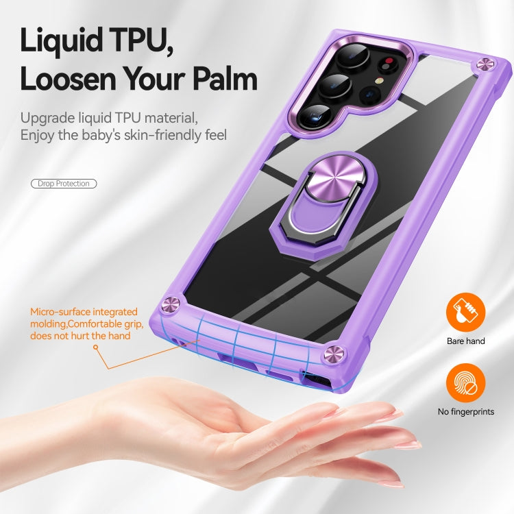 For Samsung Galaxy S25 Ultra 5G TPU + PC Lens Protection Phone Case with Ring Holder(Purple) by buy2fix