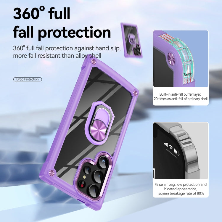 For Samsung Galaxy S25 Ultra 5G TPU + PC Lens Protection Phone Case with Ring Holder(Purple) by buy2fix