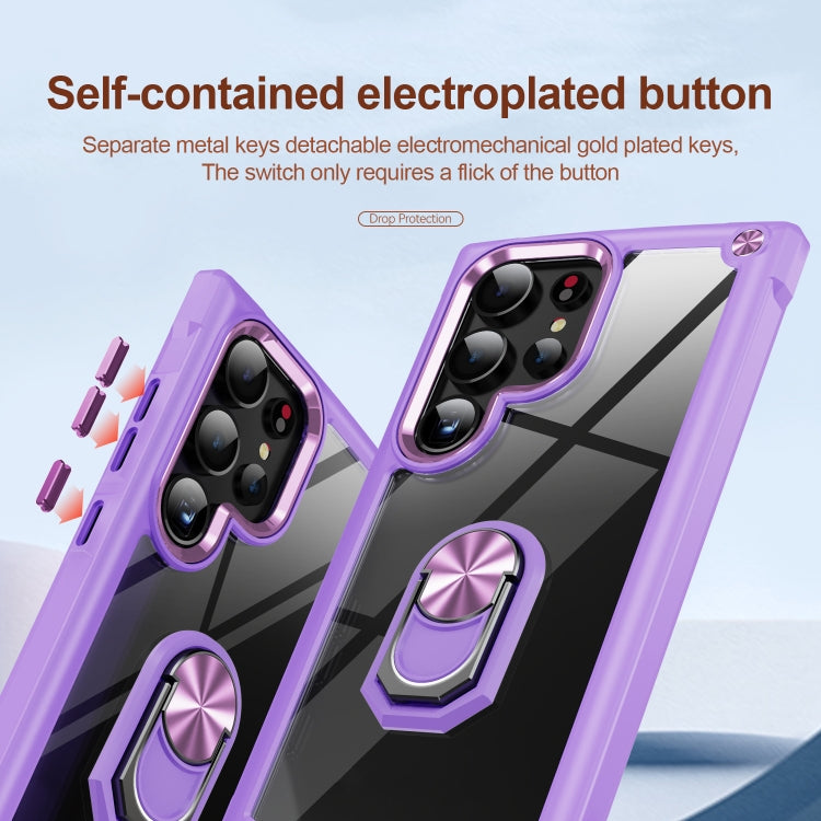 For Samsung Galaxy S25 Ultra 5G TPU + PC Lens Protection Phone Case with Ring Holder(Purple) by buy2fix
