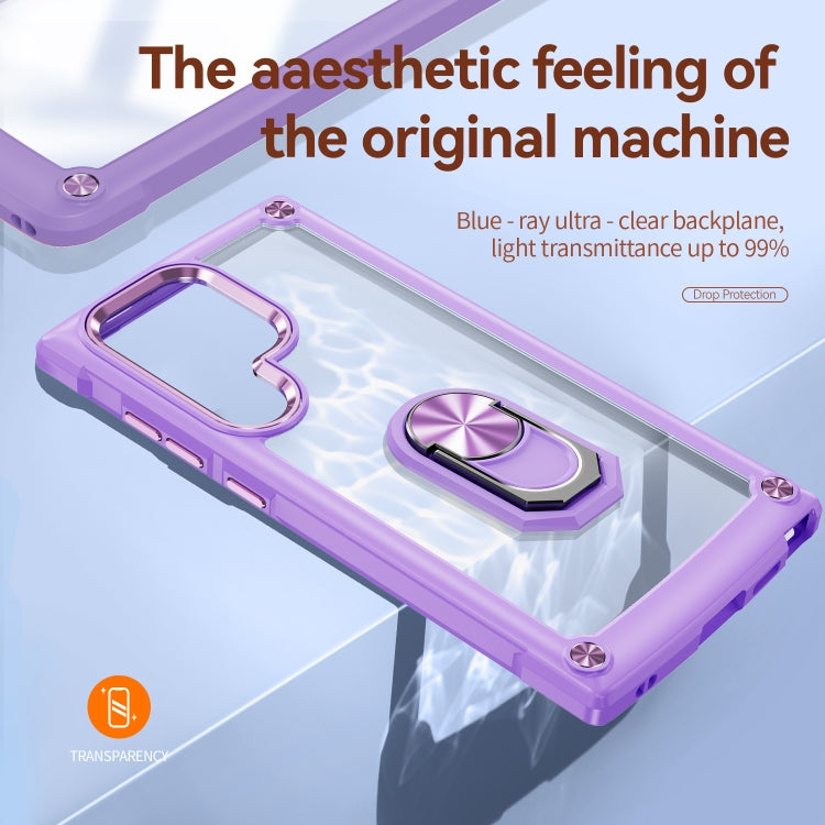 For Samsung Galaxy S25 Ultra 5G TPU + PC Lens Protection Phone Case with Ring Holder(Purple) by buy2fix