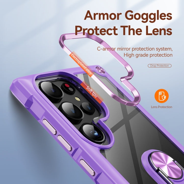 For Samsung Galaxy S25 Ultra 5G TPU + PC Lens Protection Phone Case with Ring Holder(Purple) by buy2fix