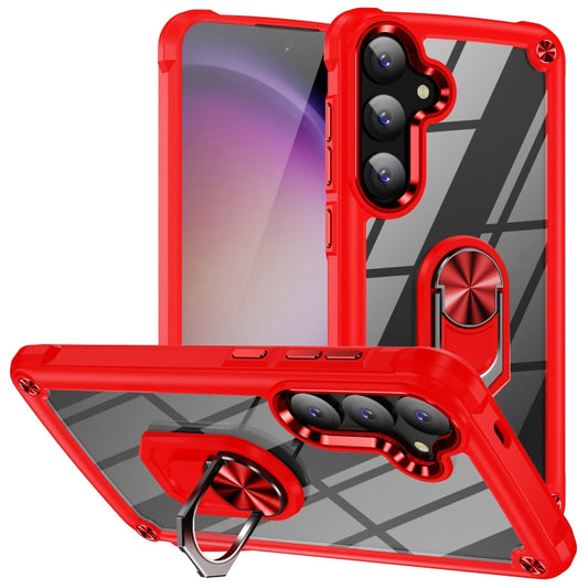 For Samsung Galaxy S25 5G TPU + PC Lens Protection Phone Case with Ring Holder(Red) by buy2fix