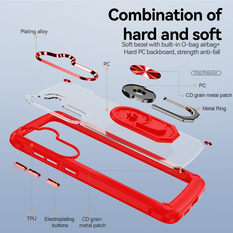 For Samsung Galaxy S25 5G TPU + PC Lens Protection Phone Case with Ring Holder(Red) by buy2fix