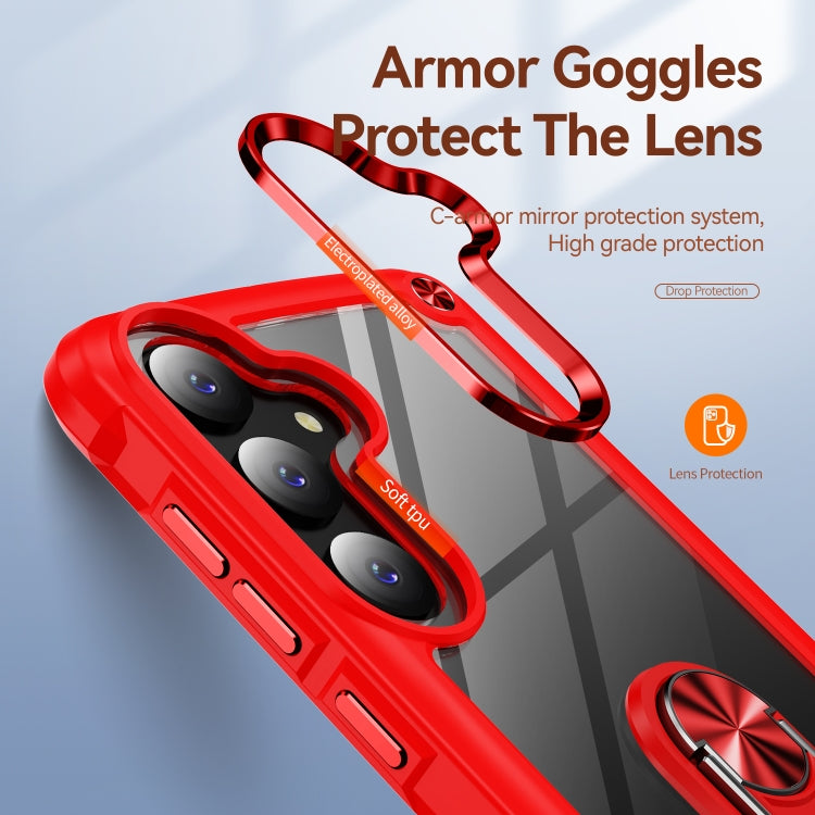 For Samsung Galaxy S25 5G TPU + PC Lens Protection Phone Case with Ring Holder(Red) by buy2fix