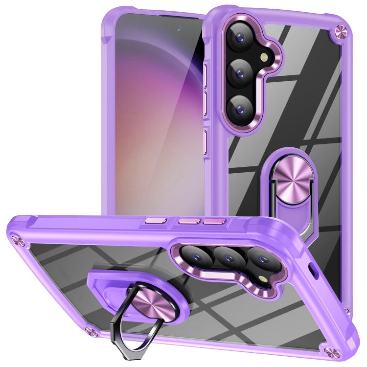 For Samsung Galaxy S25 5G TPU + PC Lens Protection Phone Case with Ring Holder(Purple) by buy2fix