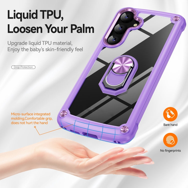 For Samsung Galaxy S25 5G TPU + PC Lens Protection Phone Case with Ring Holder(Purple) by buy2fix