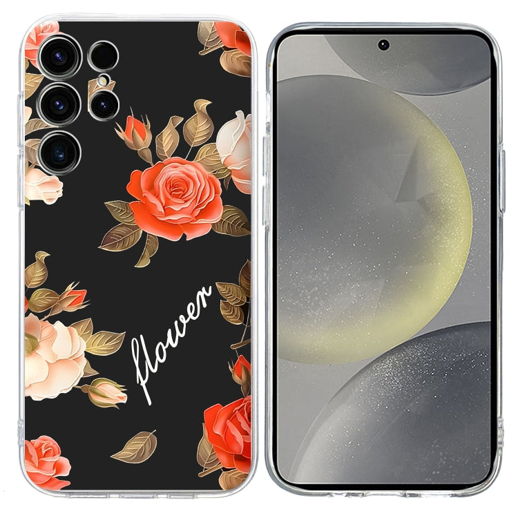 For Samsung Galaxy S25 Ultra 5G Colorful Painting Pattern TPU Phone Case(Flowers On Black) by buy2fix