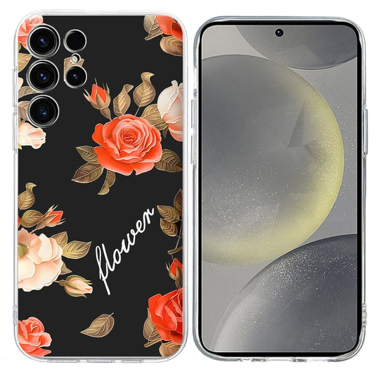 For Samsung Galaxy S25 Ultra 5G Colorful Painting Pattern TPU Phone Case(Flowers On Black) by buy2fix