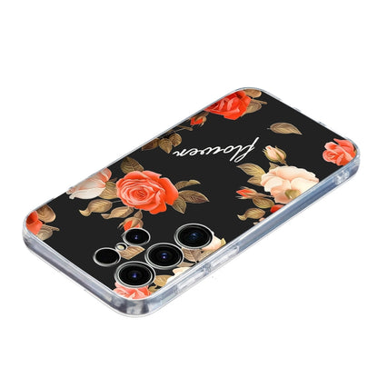 For Samsung Galaxy S25 Ultra 5G Colorful Painting Pattern TPU Phone Case(Flowers On Black) by buy2fix