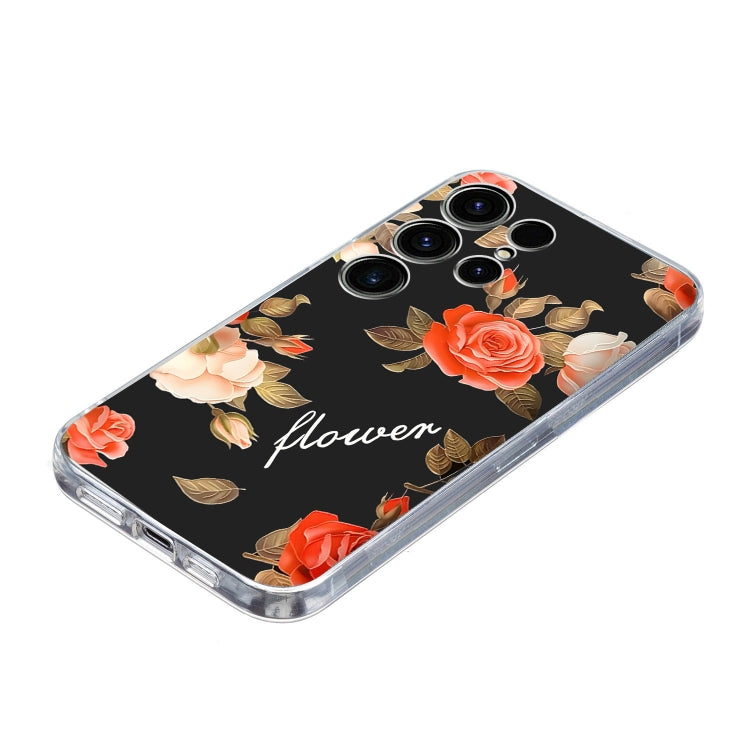 For Samsung Galaxy S25 Ultra 5G Colorful Painting Pattern TPU Phone Case(Flowers On Black) by buy2fix