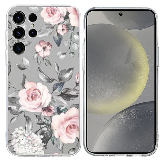 For Samsung Galaxy S25 Ultra 5G Colorful Painting Pattern TPU Phone Case(Flowers On Grey) by buy2fix