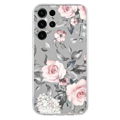 For Samsung Galaxy S25 Ultra 5G Colorful Painting Pattern TPU Phone Case(Flowers On Grey) by buy2fix