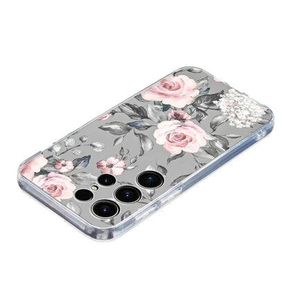 For Samsung Galaxy S25 Ultra 5G Colorful Painting Pattern TPU Phone Case(Flowers On Grey) by buy2fix