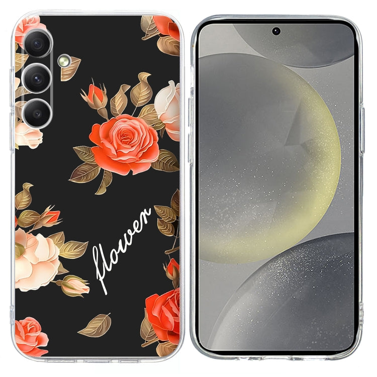 For Samsung Galaxy S25+ 5G Colorful Painting Pattern TPU Phone Case(Flowers On Black) by buy2fix