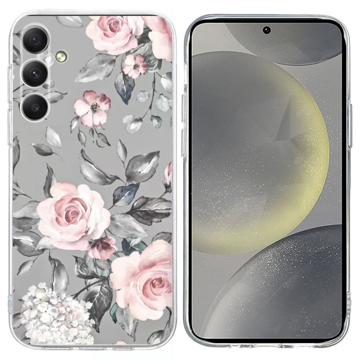 For Samsung Galaxy S25 5G Colorful Painting Pattern TPU Phone Case(Flowers On Grey) by buy2fix
